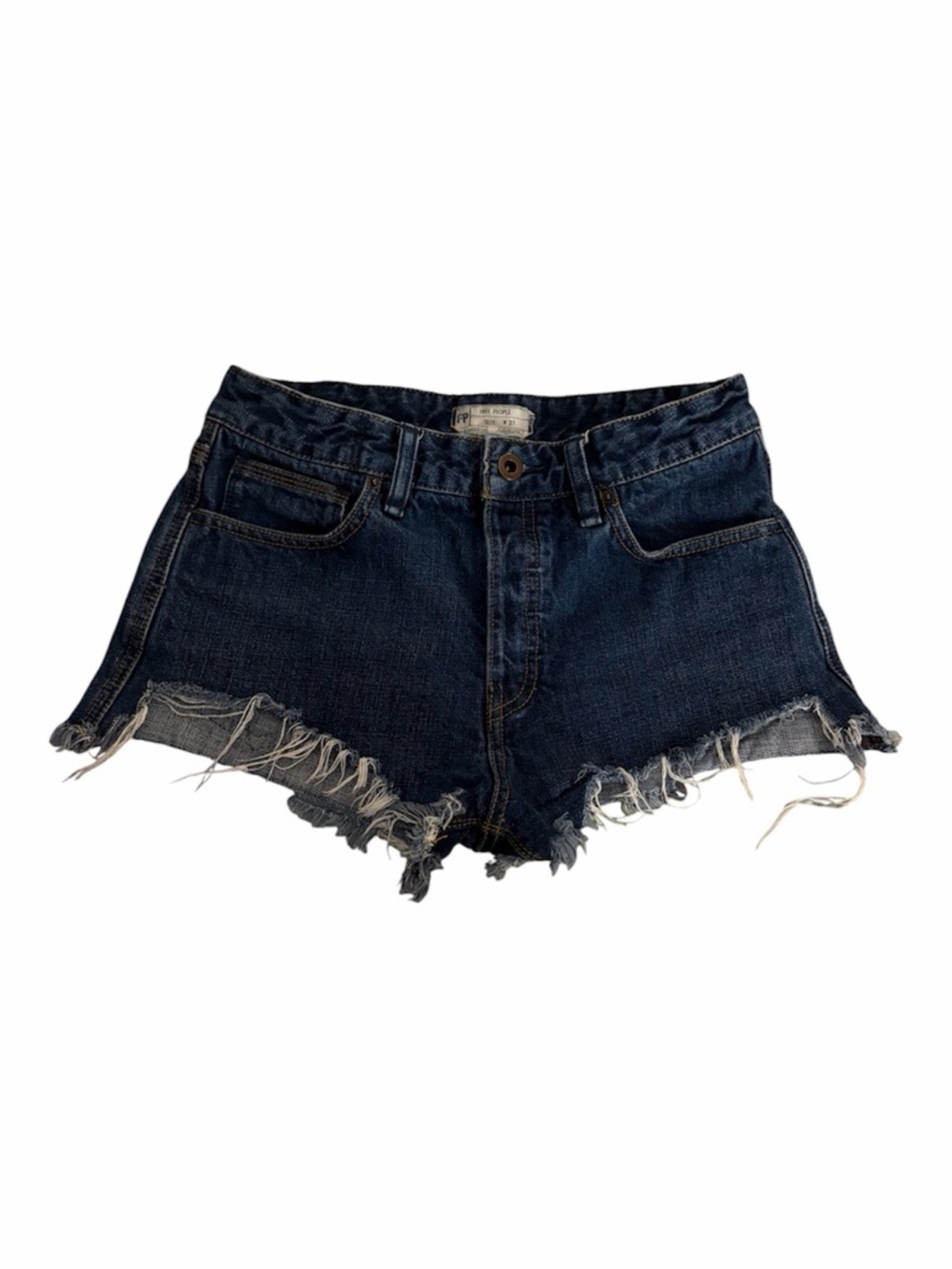 Free People Dark Blue Frayed Hem Denim Shorts